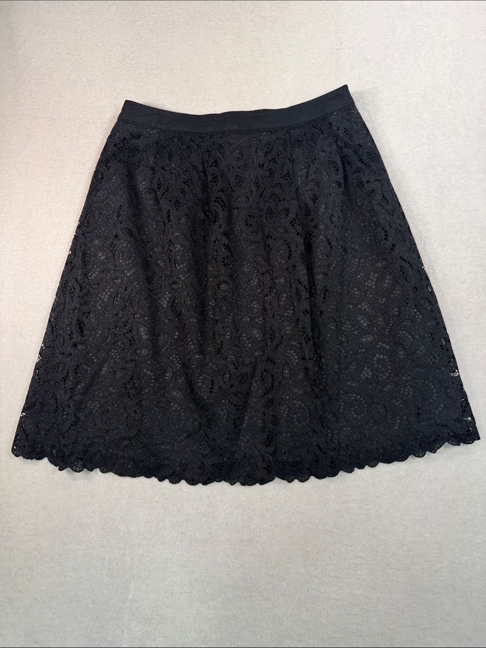 Lands' End Black Lace Overlay A-Line Midi Skirt